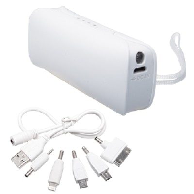 POWER BANK CON PILA AUXILIAR MULTIFUNCIONAL RECTANGULAR 3,200 mAh CON LAMPARA LED Y CABLE CON 5 ADAPTADORES Mod. 06-TEC051