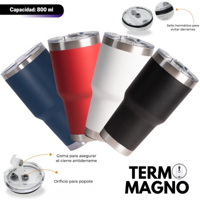 TERMO DOBLE PARED ?MAGNO? ACERO INOXIDABLE ROJO Mod. 06-TEC159