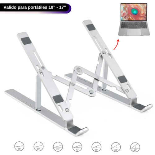 SOPORTE PLEGABLE DE ALUMINIO LAPTOP / TABLETA PLATA Mod. 06-TEC161